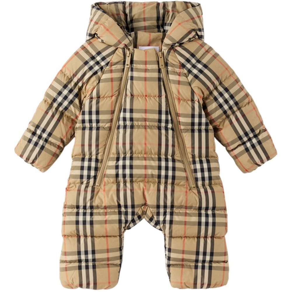 Infant Burberry Beige and Black Checkered Baby Outerwear (one piece)